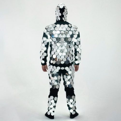 Posing in a LED mirror suit