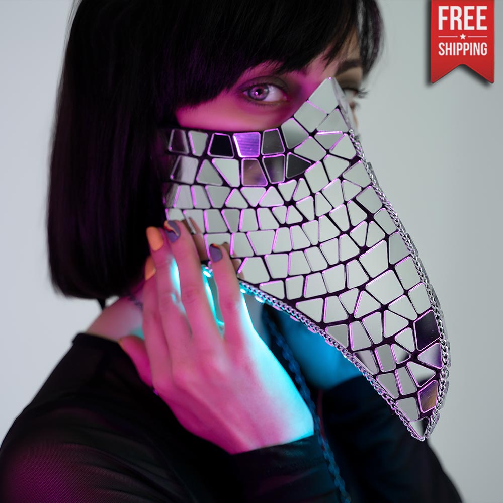 Silver Beak Mask with Mirrors and LEDs by ETERESHOP
