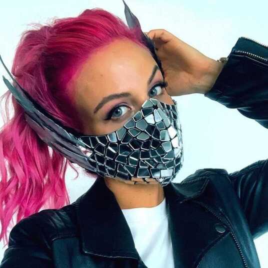 Sequin-face-mask-with-feathers