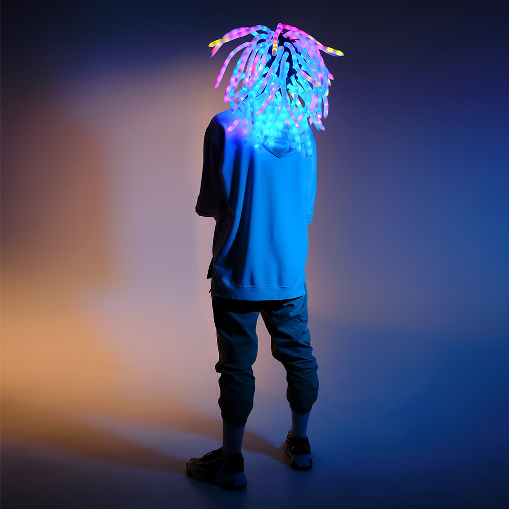 LED light up pixel hat with dreadlocks