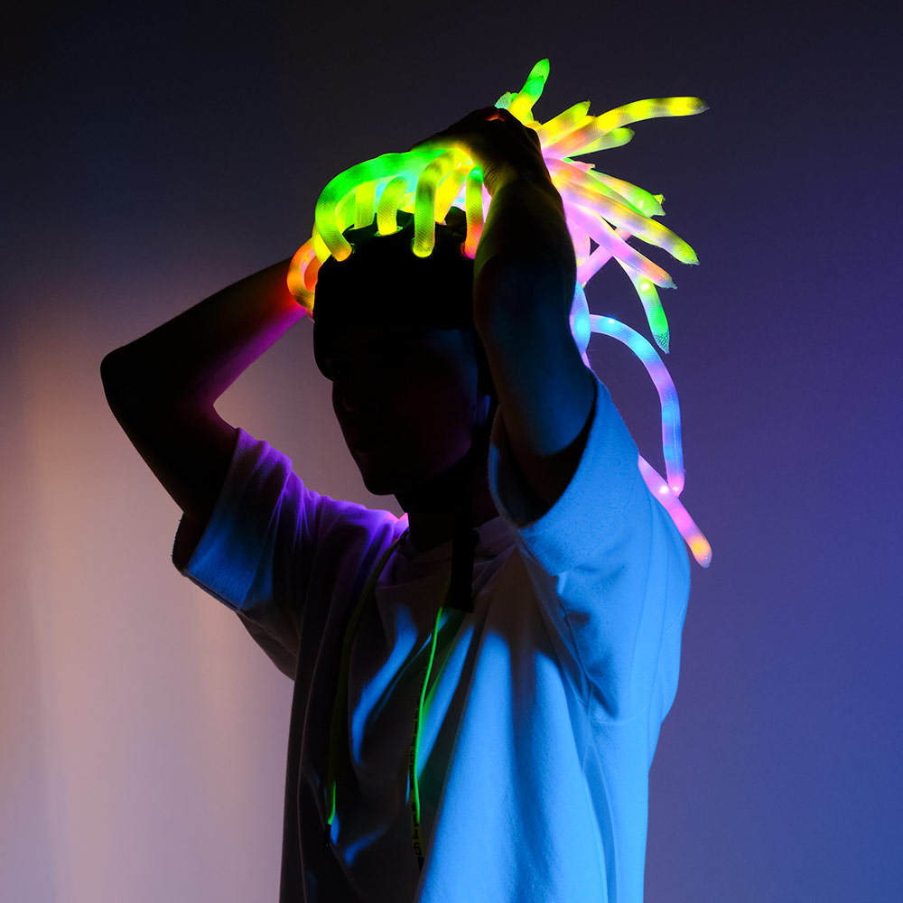 LED light up pixel hat with dreadlocks