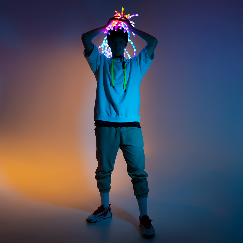 LED light up pixel hat with dreadlocks