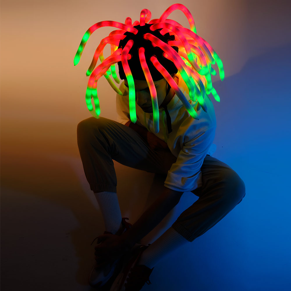 LED light up pixel hat with dreadlocks