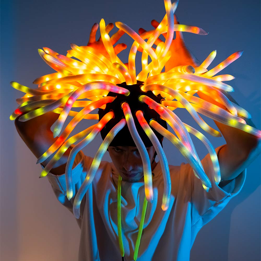 LED light up pixel hat with dreadlocks