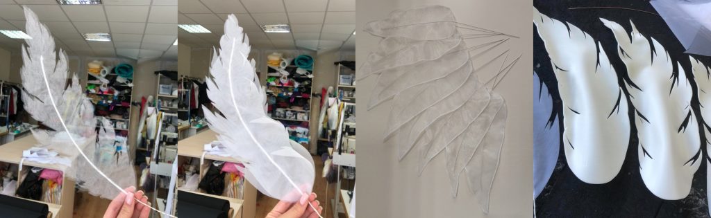 Testing different materials for angel wings feathers