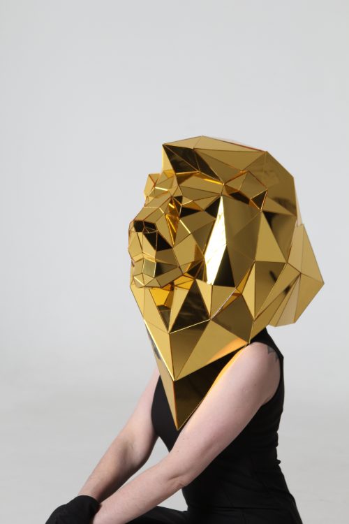 3D Gold Mirror Lion Mask Gold Low-poly Lion Helmet ETERESHOP