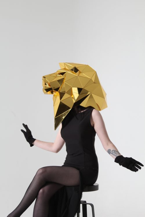 3D Gold Mirror Lion Mask side view
